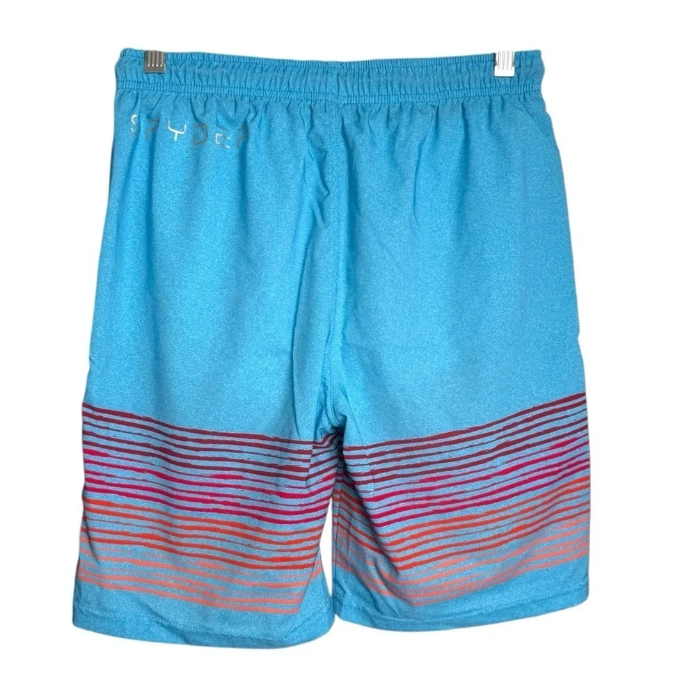 Spyder Boys Striped Board Shorts Swim Trunks Large 14/16 Blue Multicolor Logo
